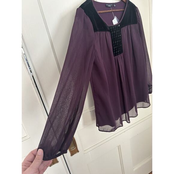 Susan Graver Artisan Beaded Velvet Detail Blouse Womens Size 12 Purple Boho NWT - Picture 2 of 9